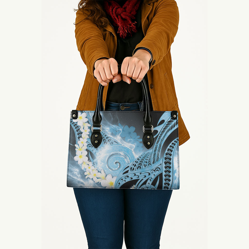 Piko Hawaiian Leather Bag Blue Galaxy Spiral Plumeria Tribal Patterns