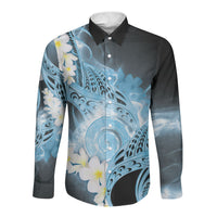 Piko Hawaiian Long Sleeve Button Shirt Blue Galaxy Spiral Plumeria Tribal Patterns