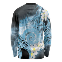 Piko Hawaiian Long Sleeve Shirt Blue Galaxy Spiral Plumeria Tribal Patterns