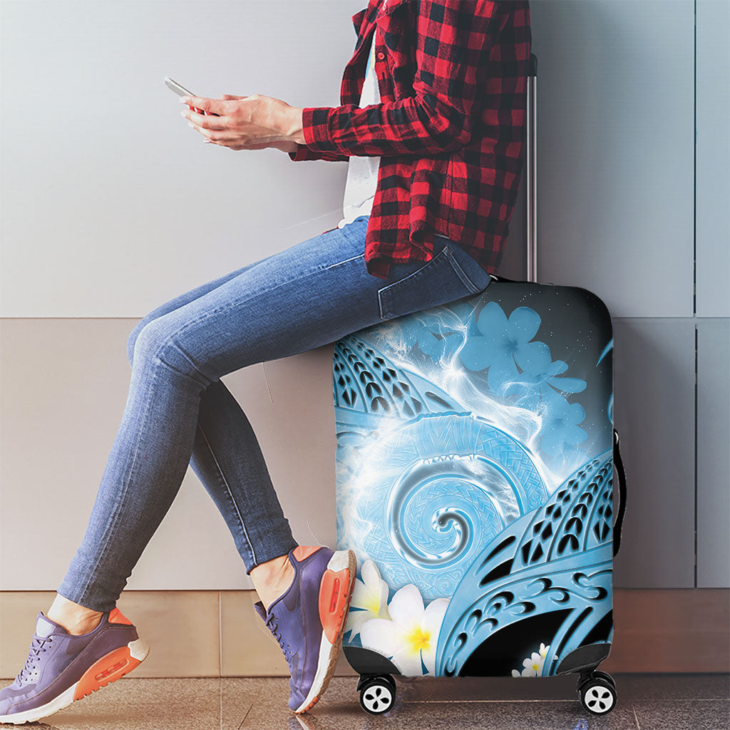 Piko Hawaiian Luggage Cover Blue Galaxy Spiral Plumeria Tribal Patterns