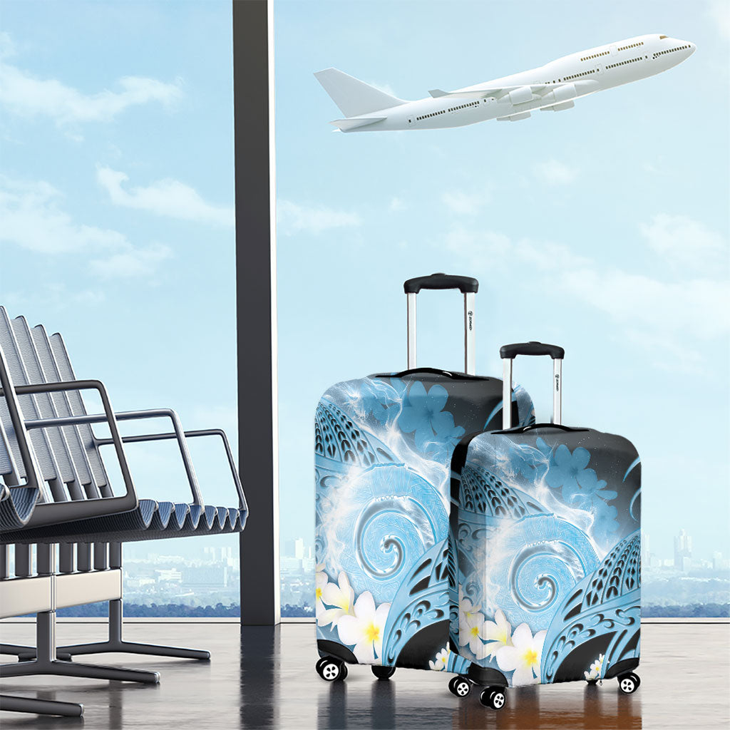 Piko Hawaiian Luggage Cover Blue Galaxy Spiral Plumeria Tribal Patterns