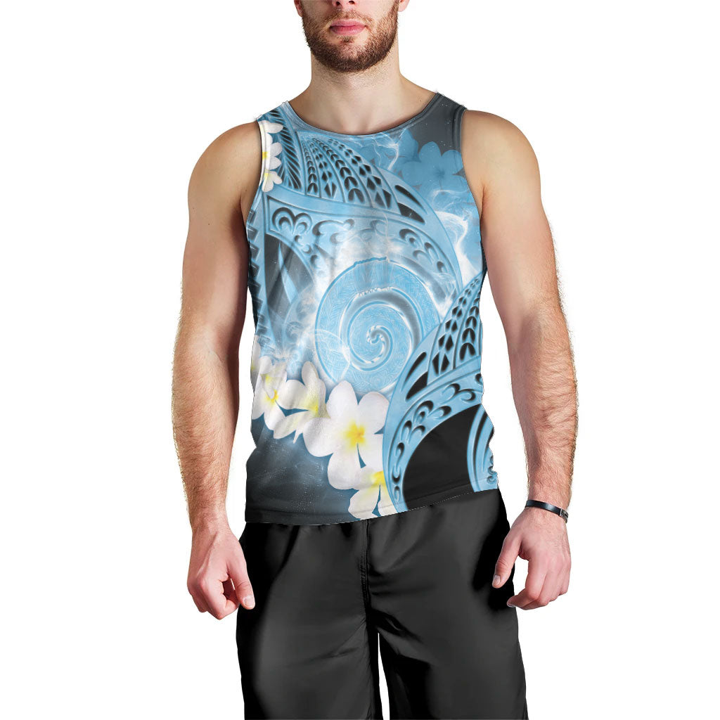 Piko Hawaiian Men Tank Top Blue Galaxy Spiral Plumeria Tribal Patterns