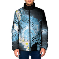 Piko Hawaiian Padded Jacket Blue Galaxy Spiral Plumeria Tribal Patterns