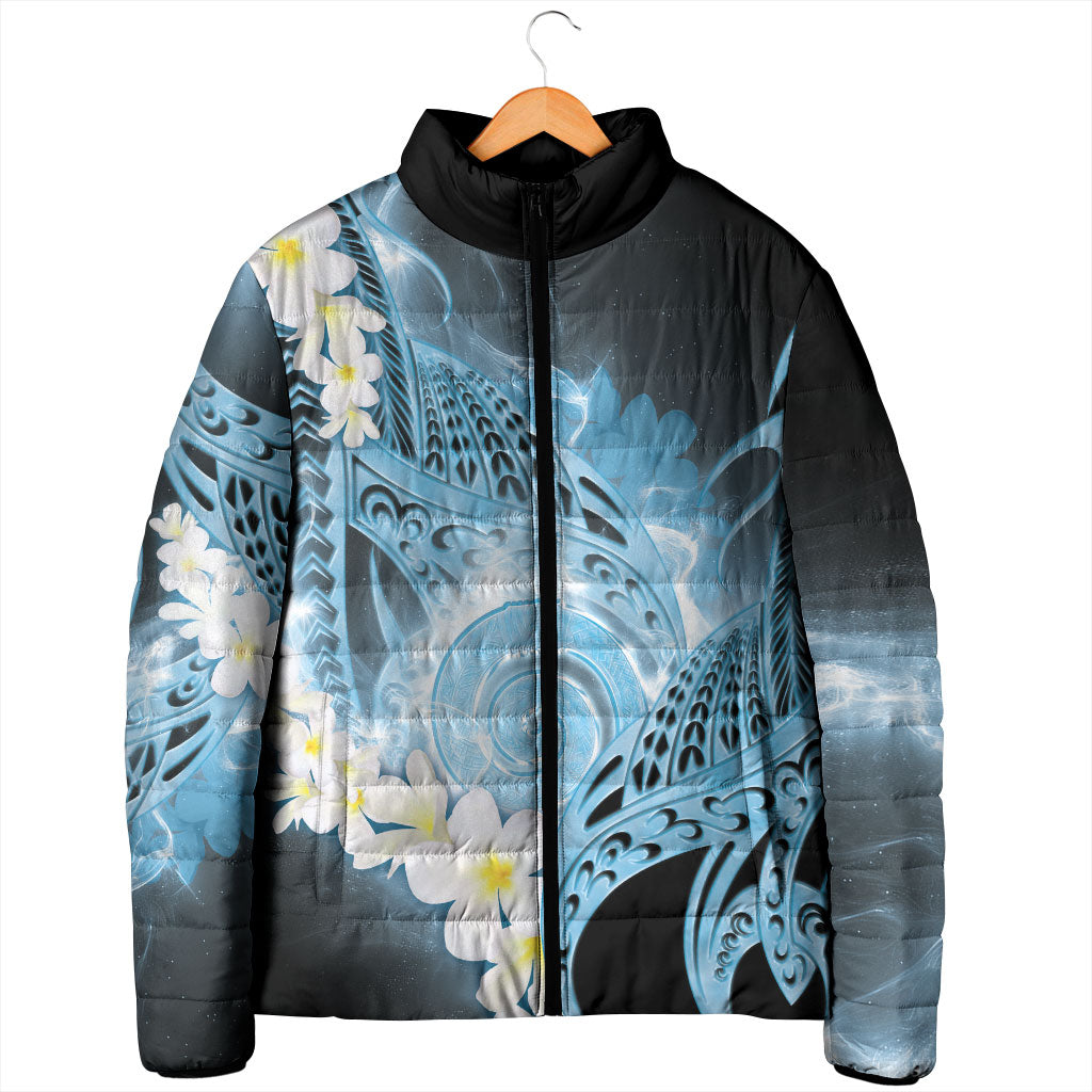 Piko Hawaiian Padded Jacket Blue Galaxy Spiral Plumeria Tribal Patterns