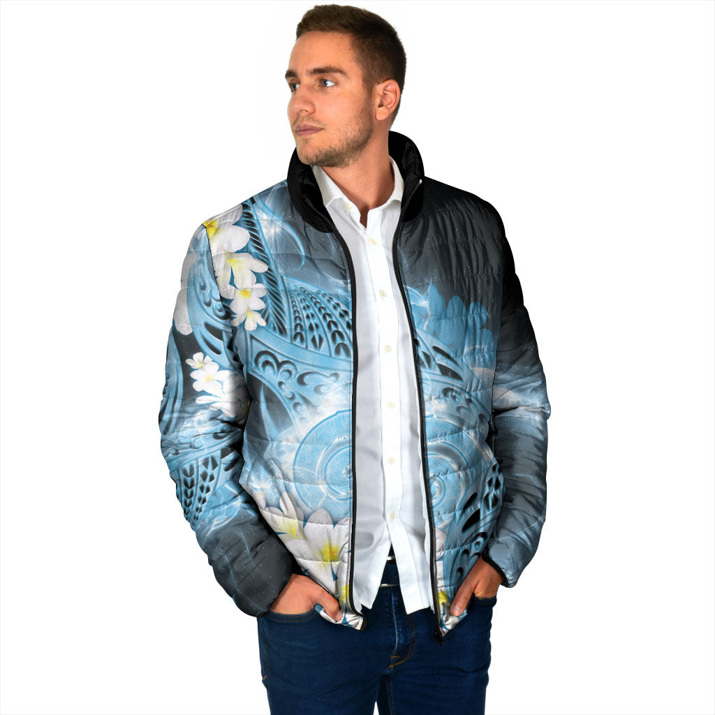 Piko Hawaiian Padded Jacket Blue Galaxy Spiral Plumeria Tribal Patterns