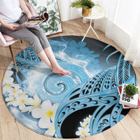 Piko Hawaiian Round Carpet Blue Galaxy Spiral Plumeria Tribal Patterns