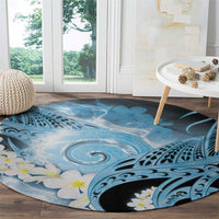 Piko Hawaiian Round Carpet Blue Galaxy Spiral Plumeria Tribal Patterns