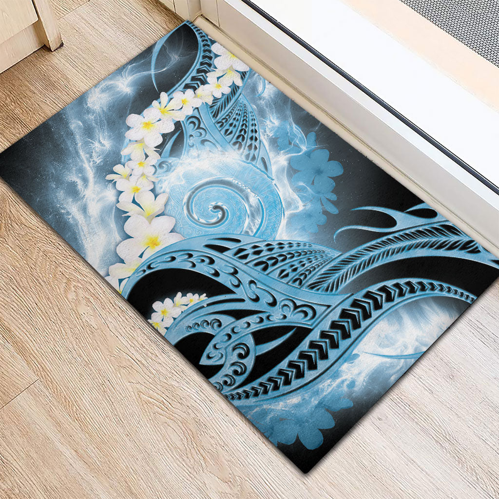 Piko Hawaiian Rubber Doormat Blue Galaxy Spiral Plumeria Tribal Patterns