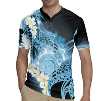 Piko Hawaiian Rugby Jersey Blue Galaxy Spiral Plumeria Tribal Patterns