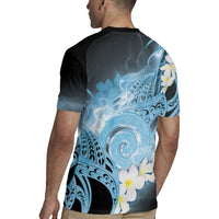 Piko Hawaiian Rugby Jersey Blue Galaxy Spiral Plumeria Tribal Patterns