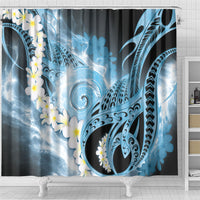 Piko Hawaiian Shower Curtain Blue Galaxy Spiral Plumeria Tribal Patterns