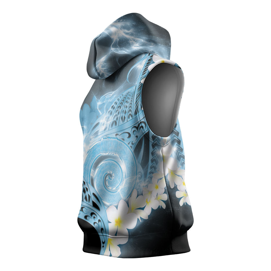 Piko Hawaiian Sleeveless Hoodie Blue Galaxy Spiral Plumeria Tribal Patterns