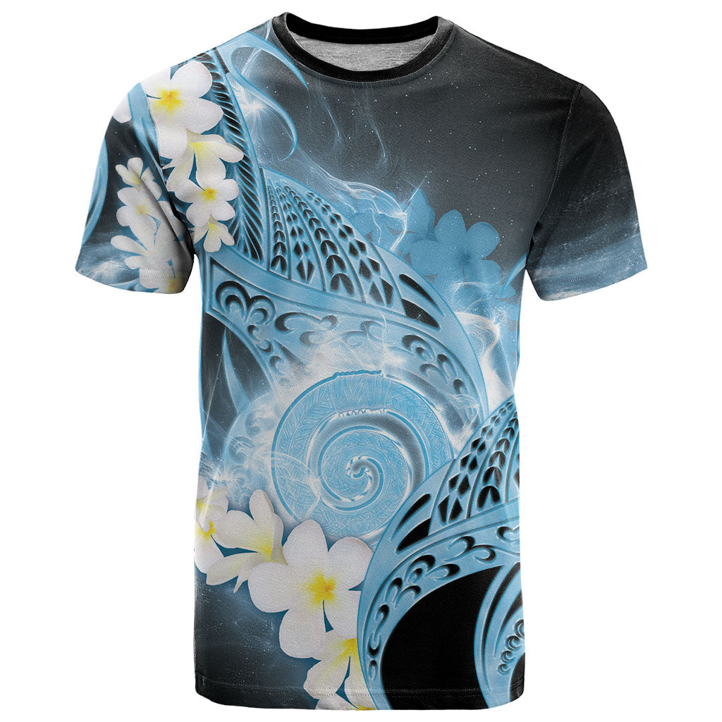 Piko Hawaiian T Shirt Blue Galaxy Spiral Plumeria Tribal Patterns