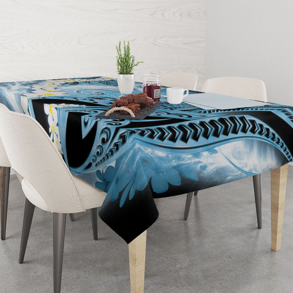 Piko Hawaiian Tablecloth Blue Galaxy Spiral Plumeria Tribal Patterns