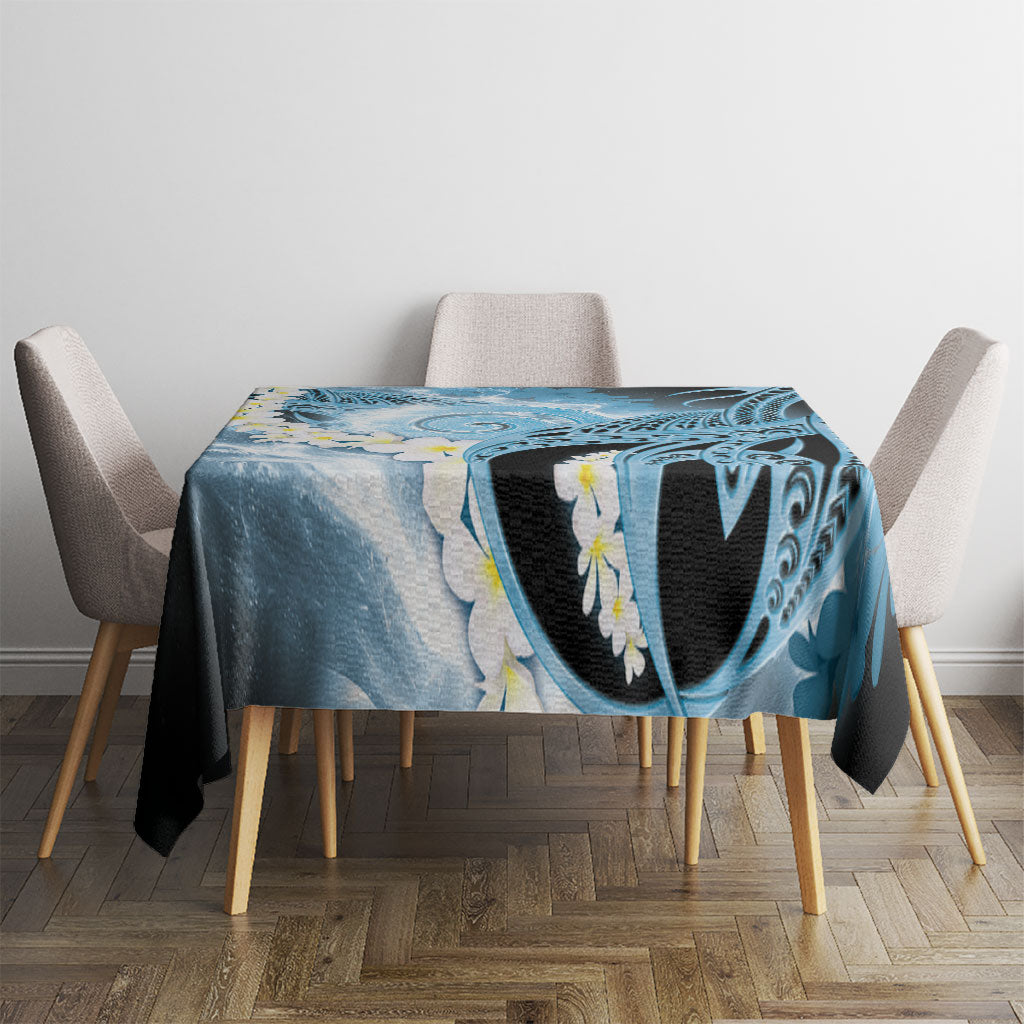 Piko Hawaiian Tablecloth Blue Galaxy Spiral Plumeria Tribal Patterns
