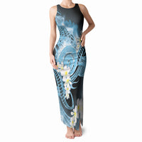 Piko Hawaiian Tank Maxi Dress Blue Galaxy Spiral Plumeria Tribal Patterns