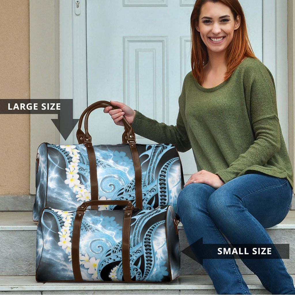 Piko Hawaiian Travel Bag Blue Galaxy Spiral Plumeria Tribal Patterns
