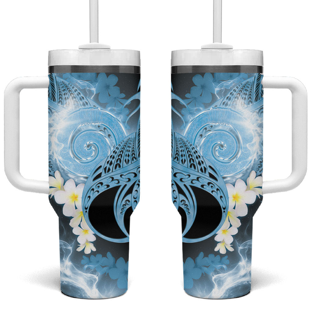 Piko Hawaiian Tumbler With Handle Blue Galaxy Spiral Plumeria Tribal Patterns