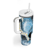 Piko Hawaiian Tumbler With Handle Blue Galaxy Spiral Plumeria Tribal Patterns