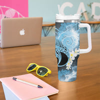 Piko Hawaiian Tumbler With Handle Blue Galaxy Spiral Plumeria Tribal Patterns