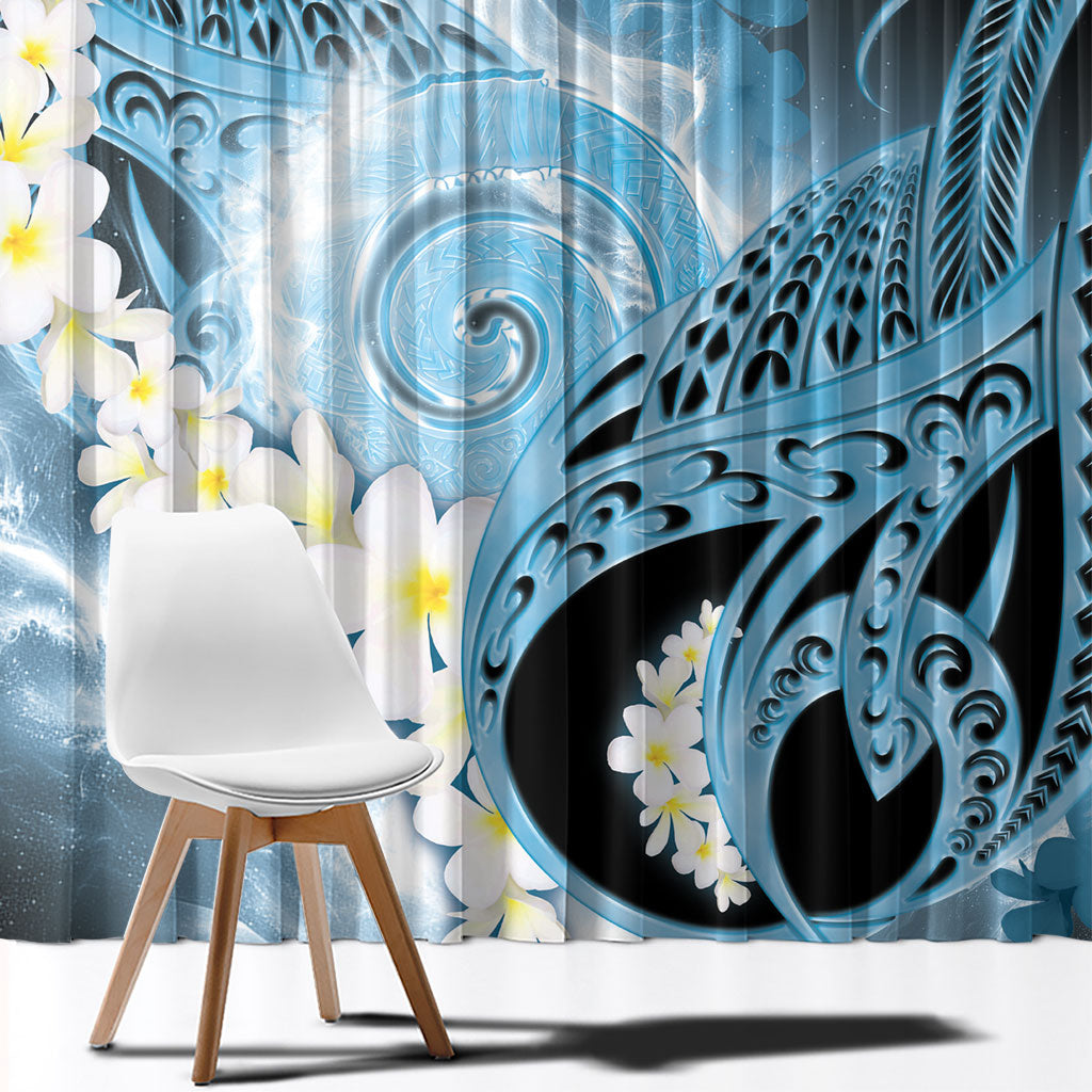 Piko Hawaiian Window Curtain Blue Galaxy Spiral Plumeria Tribal Patterns