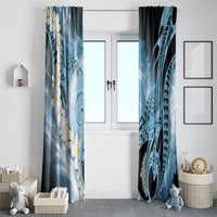 Piko Hawaiian Window Curtain Blue Galaxy Spiral Plumeria Tribal Patterns
