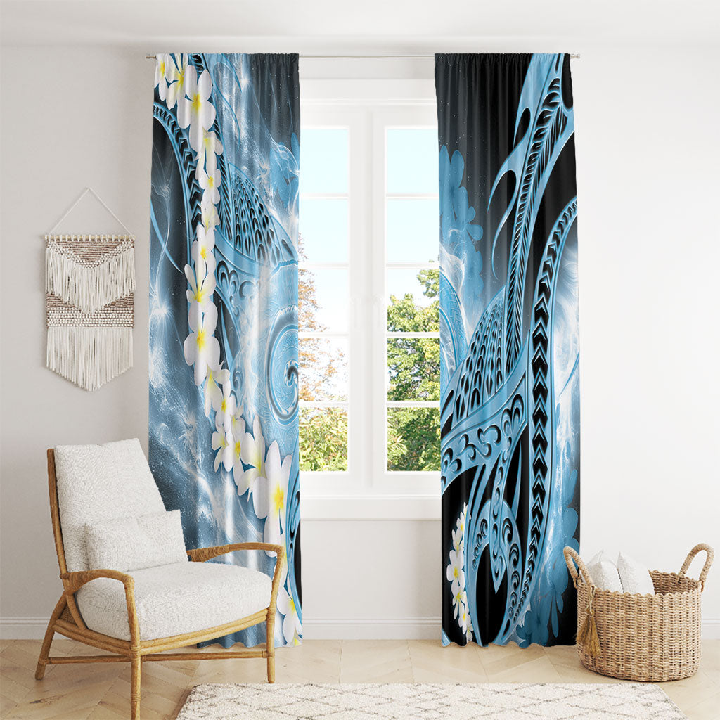 Piko Hawaiian Window Curtain Blue Galaxy Spiral Plumeria Tribal Patterns