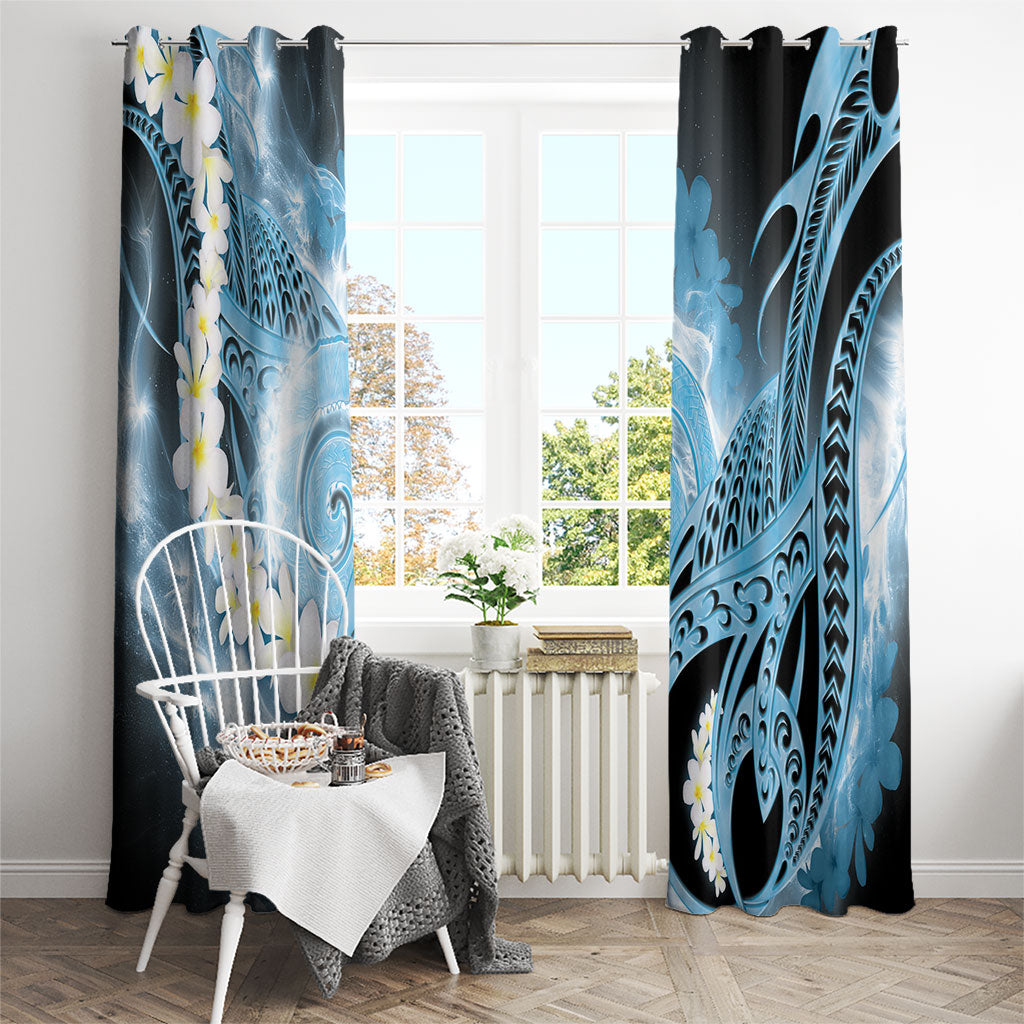 Piko Hawaiian Window Curtain Blue Galaxy Spiral Plumeria Tribal Patterns