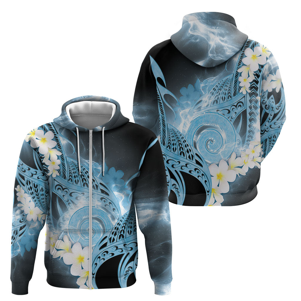Piko Hawaiian Zip Hoodie Blue Galaxy Spiral Plumeria Tribal Patterns