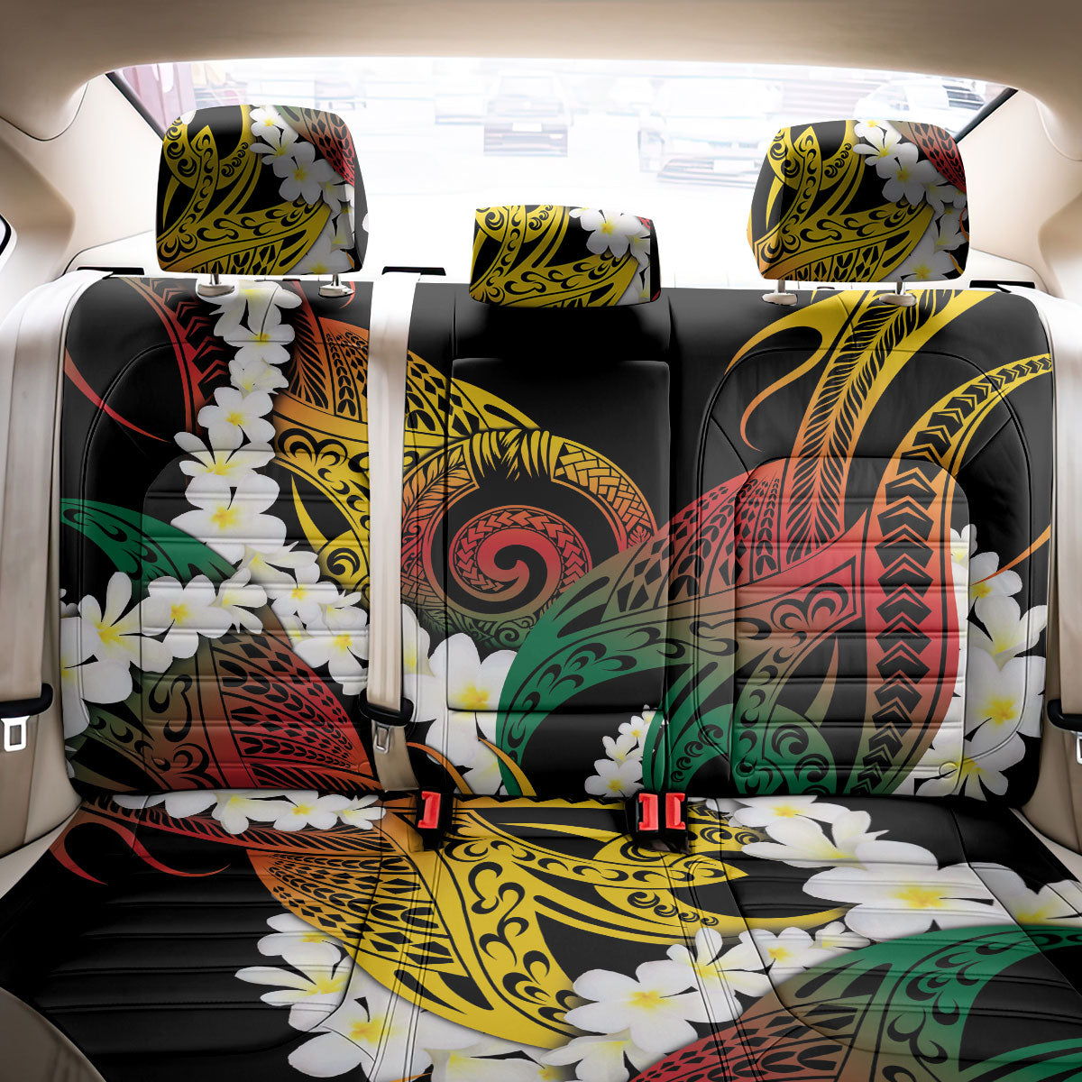 Piko Hawaiian Back Car Seat Cover Gradient Spiral Plumeria Tribal Patterns