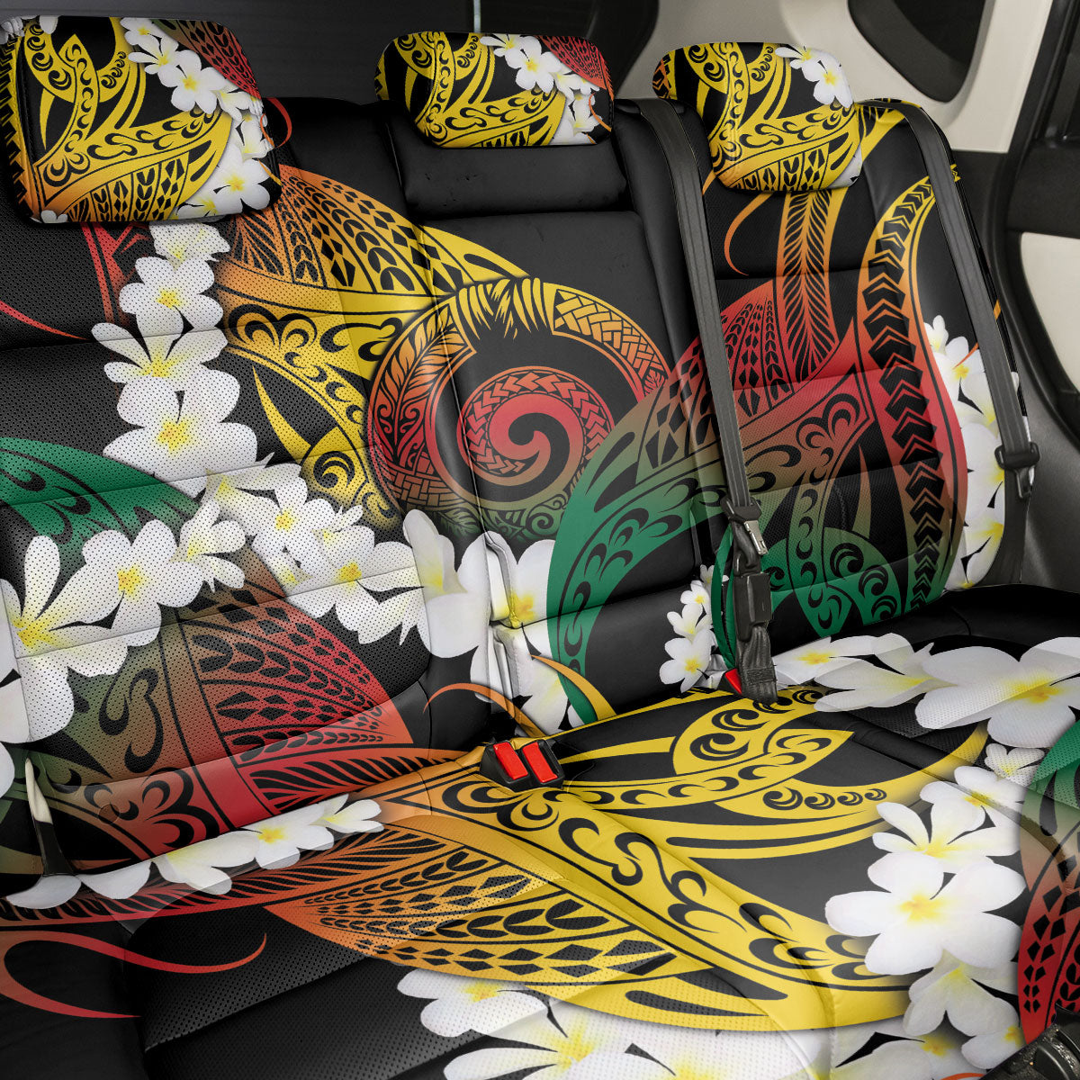Piko Hawaiian Back Car Seat Cover Gradient Spiral Plumeria Tribal Patterns