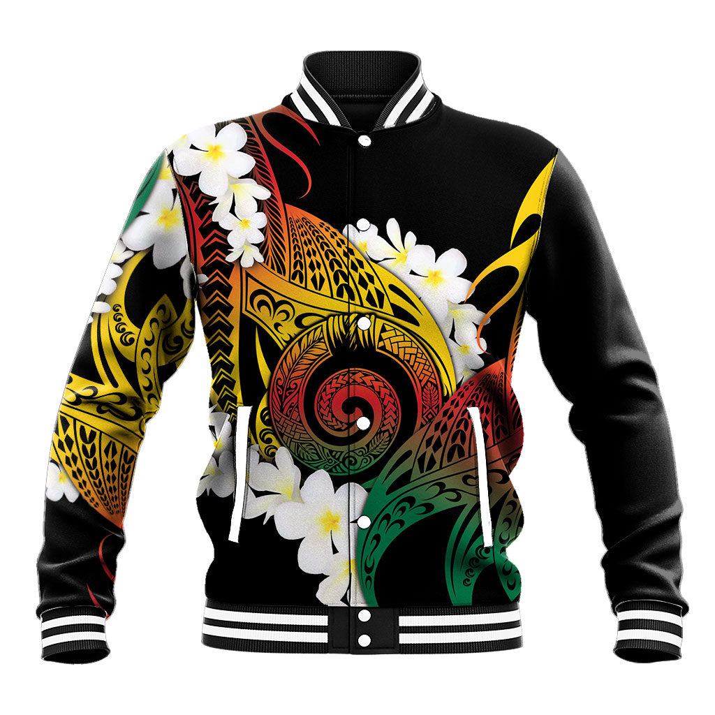 Piko Hawaiian Baseball Jacket Gradient Spiral Plumeria Tribal Patterns