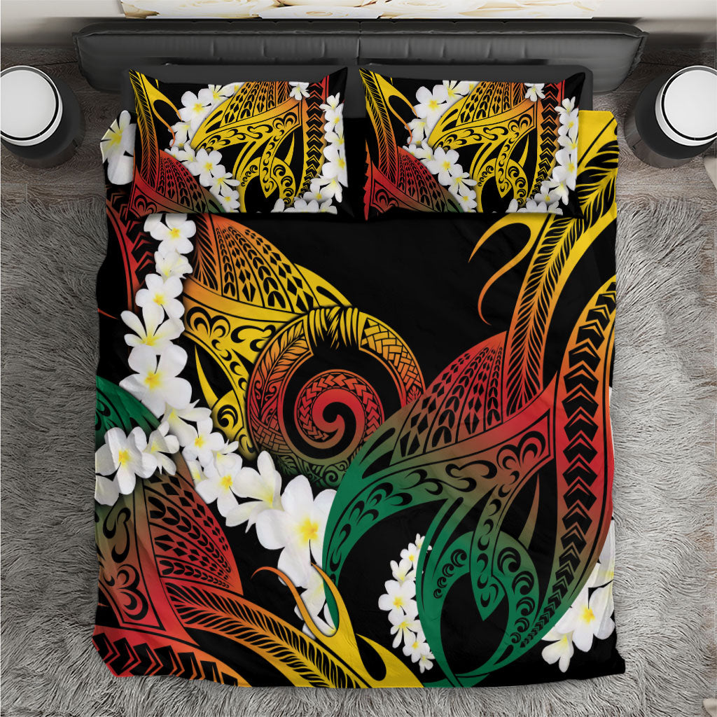 Piko Hawaiian Bedding Set Gradient Spiral Plumeria Tribal Patterns