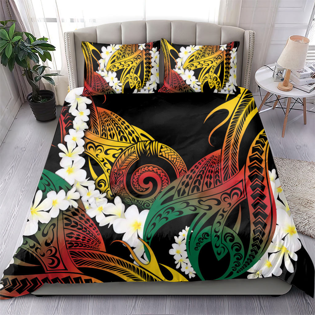 Piko Hawaiian Bedding Set Gradient Spiral Plumeria Tribal Patterns