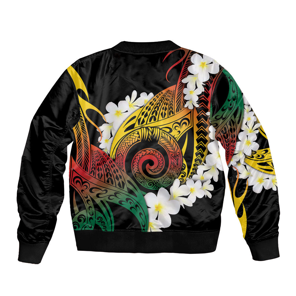Piko Hawaiian Bomber Jacket Gradient Spiral Plumeria Tribal Patterns