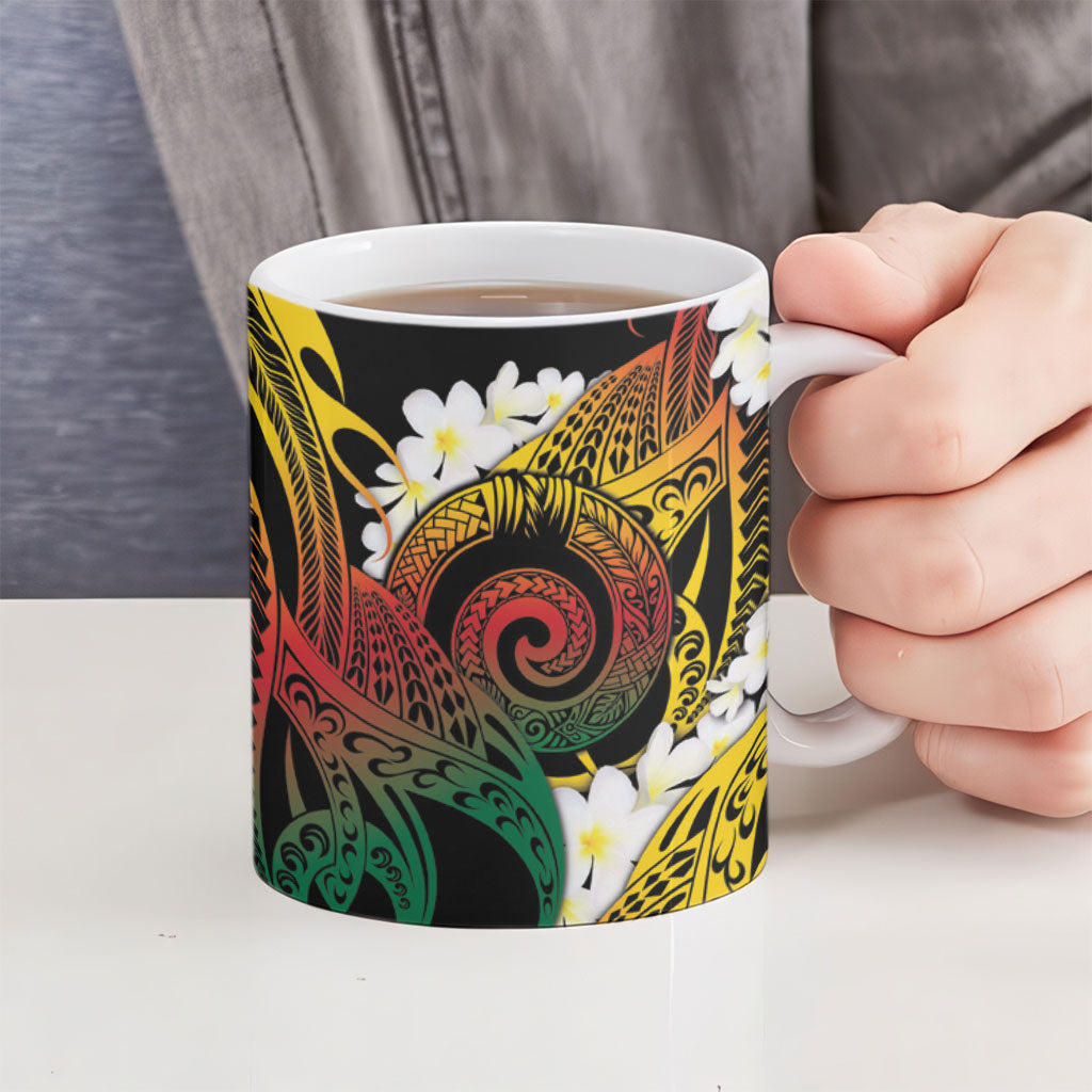Piko Hawaiian Ceramic Mug Gradient Spiral Plumeria Tribal Patterns