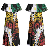 Piko Hawaiian Couples Matching Off Shoulder Maxi Dress and Hawaiian Shirt Gradient Spiral Plumeria Tribal Patterns