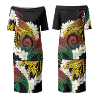 Piko Hawaiian Couples Matching Puletasi and Hawaiian Shirt Gradient Spiral Plumeria Tribal Patterns