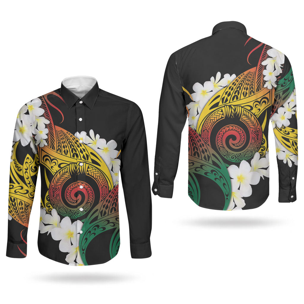 Piko Hawaiian Couples Matching Summer Maxi Dress and Long Sleeve Button Shirt Gradient Spiral Plumeria Tribal Patterns