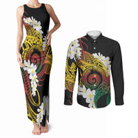 Piko Hawaiian Couples Matching Tank Maxi Dress and Long Sleeve Button Shirt Gradient Spiral Plumeria Tribal Patterns