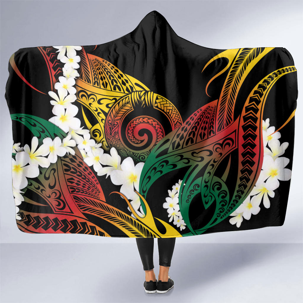 Piko Hawaiian Hooded Blanket Gradient Spiral Plumeria Tribal Patterns