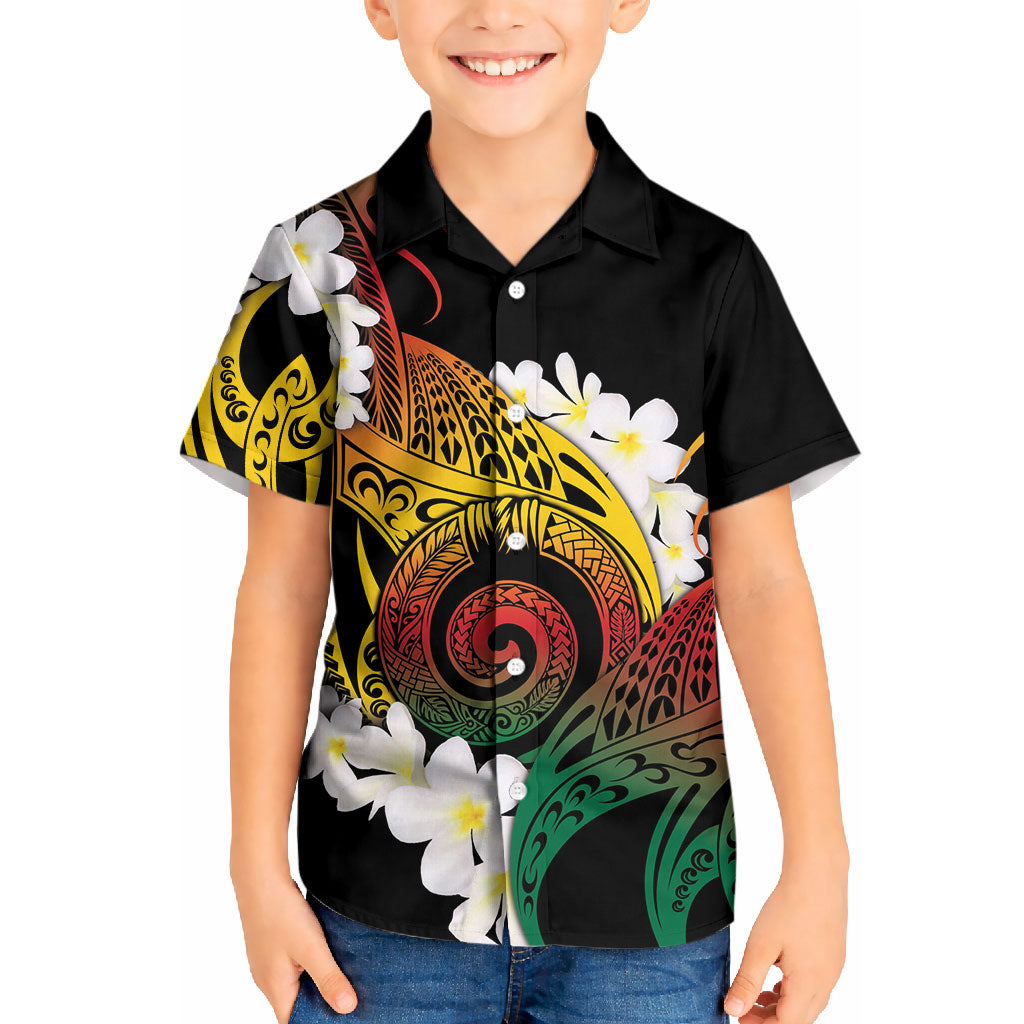 Piko Hawaiian Kid Hawaiian Shirt Gradient Spiral Plumeria Tribal Patterns