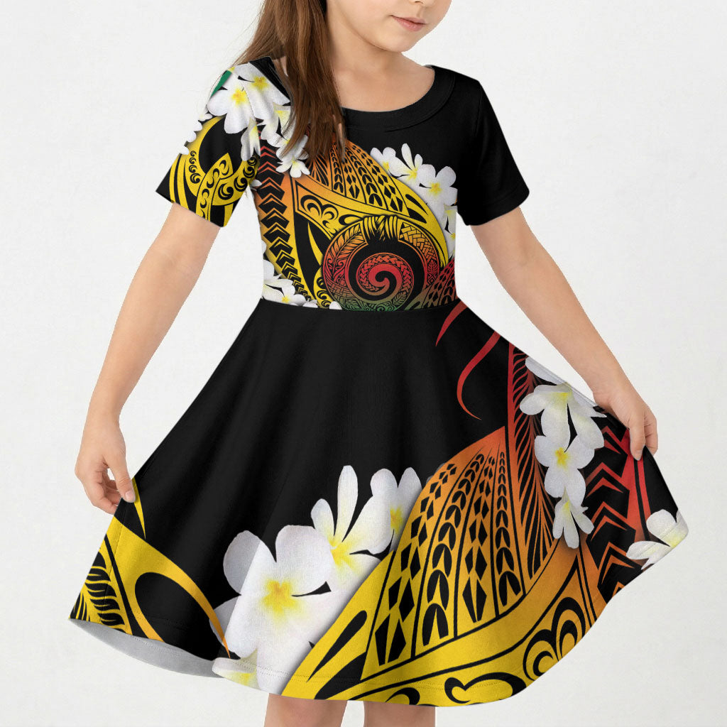 Piko Hawaiian Kid Short Sleeve Dress Gradient Spiral Plumeria Tribal Patterns