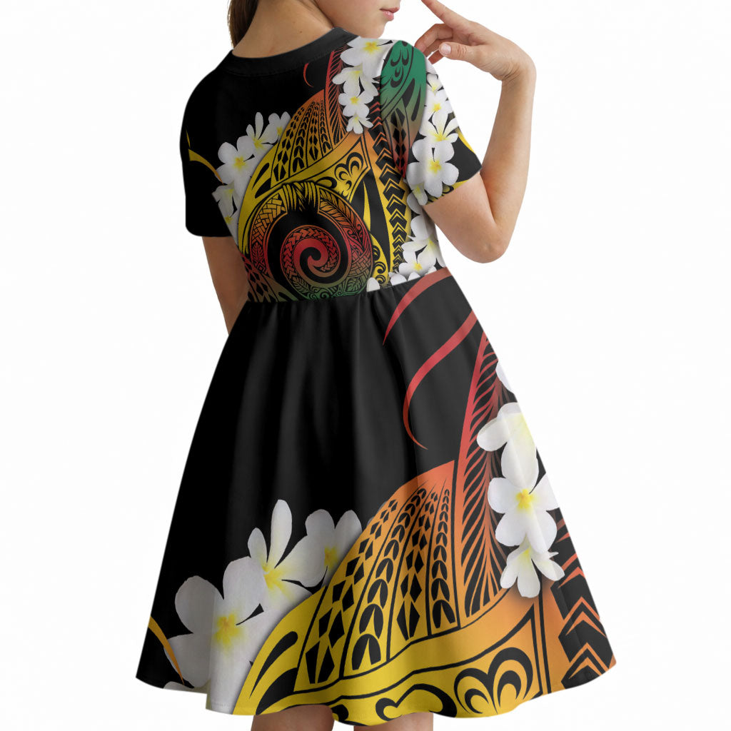 Piko Hawaiian Kid Short Sleeve Dress Gradient Spiral Plumeria Tribal Patterns