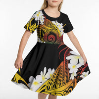 Piko Hawaiian Kid Short Sleeve Dress Gradient Spiral Plumeria Tribal Patterns