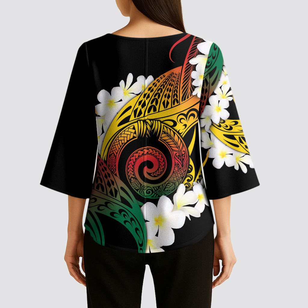 Piko Hawaiian Kimono Sleeve Blouse Gradient Spiral Plumeria Tribal Patterns