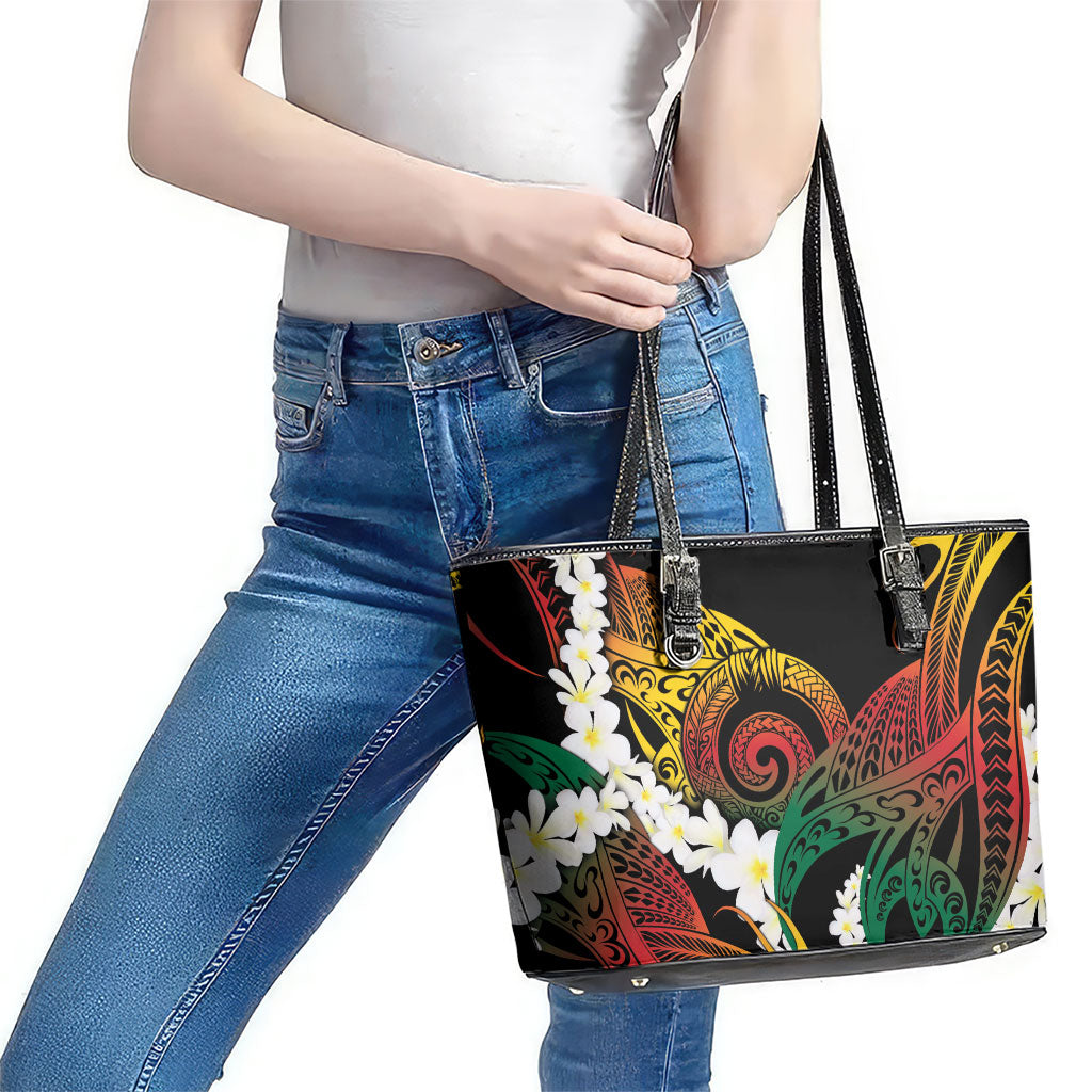 Piko Hawaiian Leather Tote Bag Gradient Spiral Plumeria Tribal Patterns