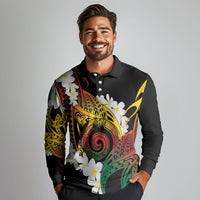 Piko Hawaiian Long Sleeve Polo Shirt Gradient Spiral Plumeria Tribal Patterns