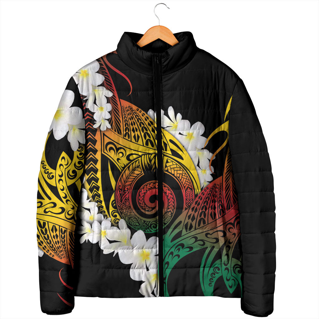 Piko Hawaiian Padded Jacket Gradient Spiral Plumeria Tribal Patterns