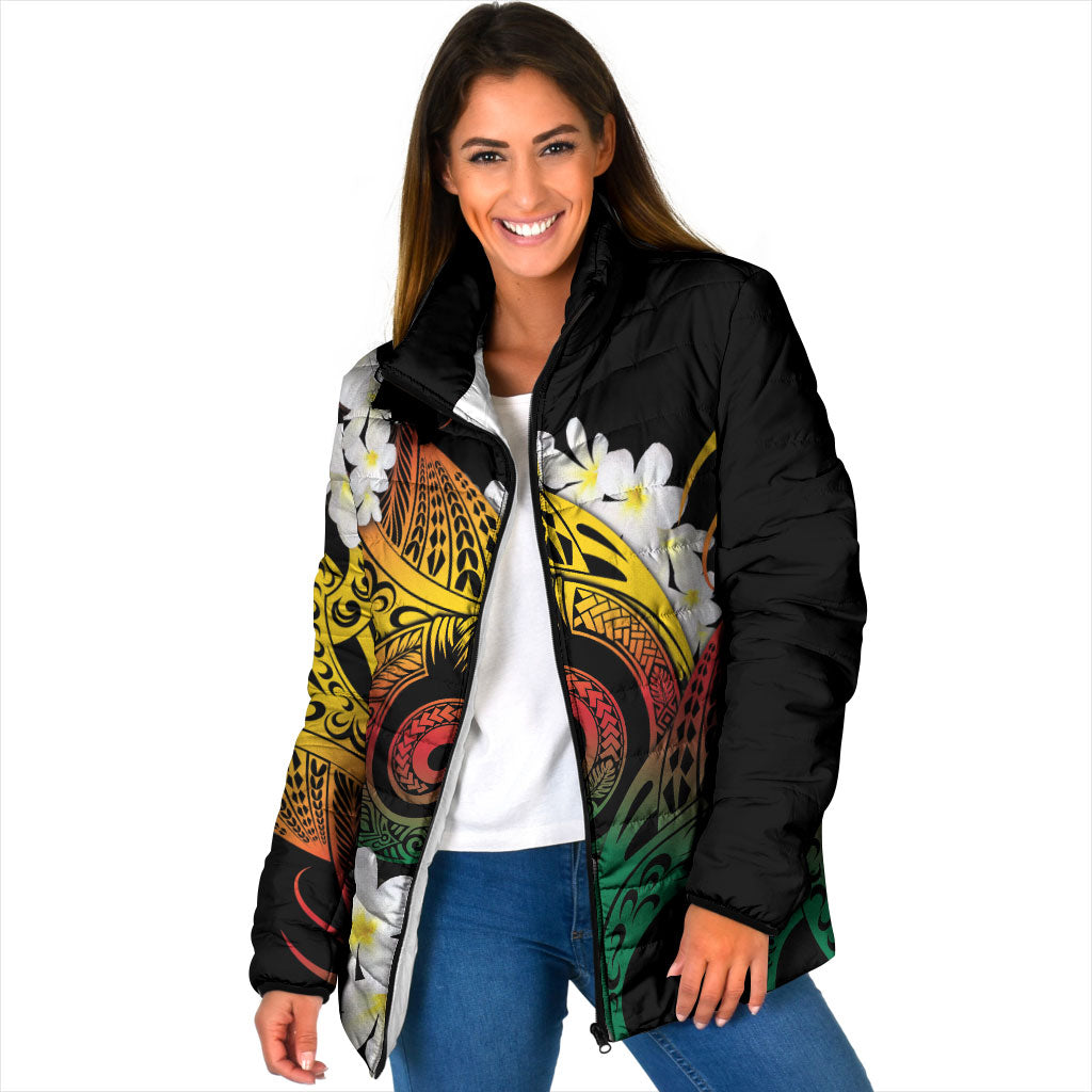 Piko Hawaiian Padded Jacket Gradient Spiral Plumeria Tribal Patterns